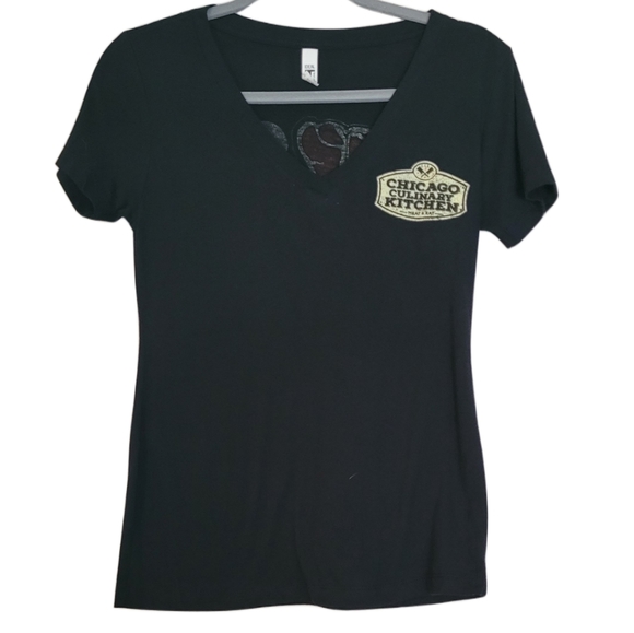 Chicago Culinary Kitchen Vneck T-Shirt Funny Size Medium Black - Picture 1 of 6